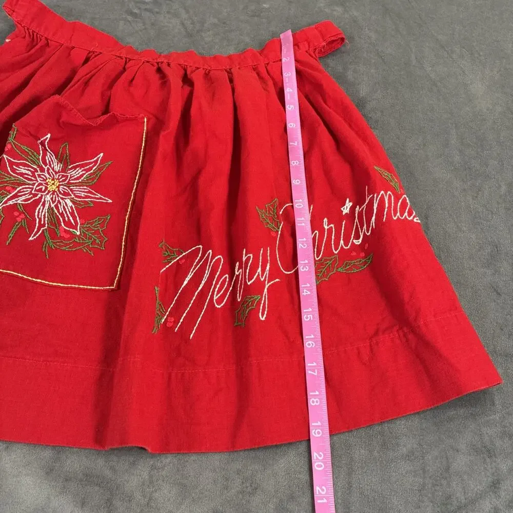 Vintage Lot of 2 Christmas Aprons, 1 Half, 1 Full Embroidered White & Red Chrty